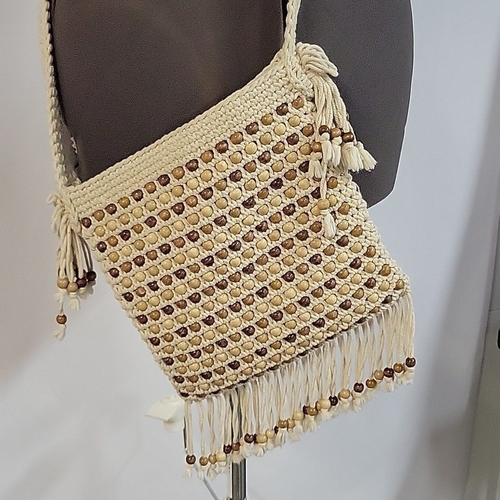 Vtg Boho Aeropostale Beaded Crochet Crossbody Purse/Bag